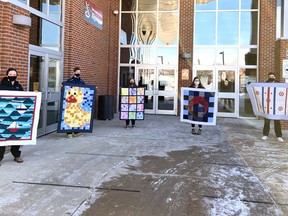 Students in a Grade 11 English class at Ecole Secondaire Catholique Algonquin are auctioning off five quilts they made. The proceeds will go to benefit five charities - Wounded Warriors Canada, One Kids Place, Noah Strong, Crisis Centre North Bay and Nipissing Transition House.
Jennifer Hamilton-McCharles Photo