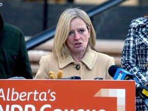 Alberta's Leader of the Opposition Rachel Notley speaks to reporters outside the McDougall Centre. BRENDAN MILLER/POSTMEDIA