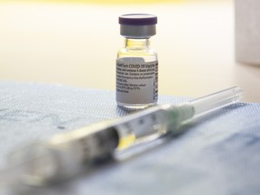 CP-Web.  The first Pfizer-BioNTech COVID-19 vaccine dose in Canada sits ready for use at The Michener Institute in Toronto on Monday, Dec. 14, 2020. THE CANADIAN PRESS/Frank Gunn ORG XMIT: fng105