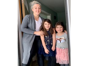 Amanda Jewson is part of an increasingly frustrated group of local parents who want to see their kids return to in-person learning. Jewson’s daughter Winnie is in Grade 1, and Norah is in junior kindergarten. (Cory Smith/The Beacon Herald)