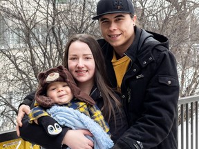 Dana Pearce and Brody Verch of Pikwakanagan with their 14-month-old son Kevin Verch. Kevin has a rare neurological condition called SMA. On Saturday, Jan. 9, the family learned Jordan's Principle, an organization that supports First Nations children, will provide the funding for the drug Kevin requires.