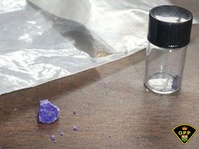 The Ontario Provincial Police's Community Street Crime Unit seized illegal drugs, including purple Fentanyl with flash, during a search of two apartments in Pembroke on Jan. 20. OPP photo