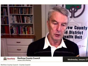 Dr. Robert Cushman, acting medical officer of health for the Renfrew County and District Health Unit, spoke to Renfrew County council during its virtual session Jan. 27.