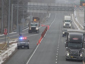 Sarnia police were investigating Tuesday after a deceased person was found near the Highway 402 offramp to Exmouth Street, near Indian Road. A highway maintenance employee called police around 12:20 p.m. after finding a dead body near the roadway, police said. (Tyler Kula/ The Observer)