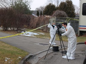 Sarnia police are investigating a homicide scene on Lee Court where a woman died Thursday.  Police said a male suspect was in custody.Paul Morden/The Observer