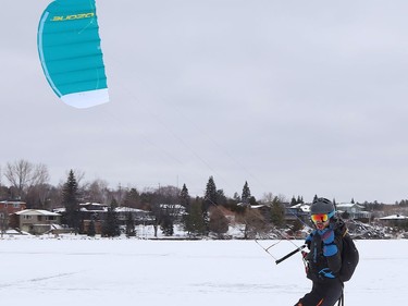 Ryan Mariotti kite skis on Ramsey Lake in Sudbury, Ont. on Monday January 11, 2021. John Lappa/Sudbury Star/Postmedia Network