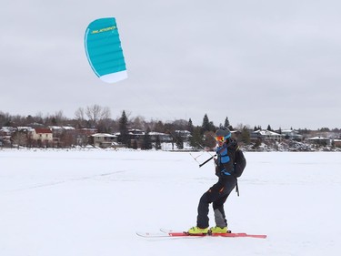 Ryan Mariotti kite skis on Ramsey Lake in Sudbury, Ont. on Monday January 11, 2021. John Lappa/Sudbury Star/Postmedia Network