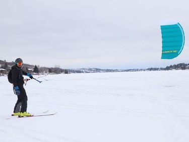 Ryan Mariotti kite skis on Ramsey Lake in Sudbury, Ont. on Monday January 11, 2021. John Lappa/Sudbury Star/Postmedia Network