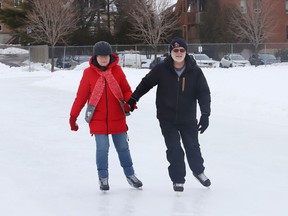 Cathy and Phil O'Neil skate at the Queen's Athletic Field skating oval in Sudbury, Ont. on Tuesday January 12, 2021.