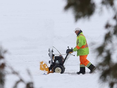 A snowblower is used to clear a path for the Ramsey Lake skating path in Sudbury, Ont. on Wednesday January 13, 2021. John Lappa/Sudbury Star/Postmedia Network