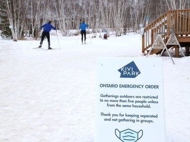 Cross-country ski trails at Kivi Park in Sudbury, Ont. are allowed to remain open during the province-wide lockdown. John Lappa/Sudbury Star/Postmedia Network