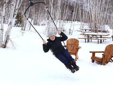 Irene Zhu enjoys a zip line ride at Kivi Park in Sudbury, Ont. on Thursday January 14, 2021. John Lappa/Sudbury Star/Postmedia Network