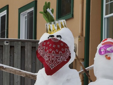 This snowman in Sudbury, Ont. is following at least one  COVID-19 protocol on Monday January 18, 2021. John Lappa/Sudbury Star/Postmedia Network