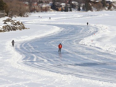 A lone skater travels on the Ramsey Lake skating path in Sudbury, Ont. on Friday January 22, 2021.