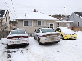 Greater Sudbury Police remained on the scene of a homicide on Melvin Avenue in Sudbury, Ont. on Tuesday November 19, 2019. Kiaro Chilton, 34, is charged with second-degree murder in the case. John Lappa/Sudbury Star/Postmedia Network