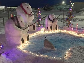 First place in Attawapiskat's annual snow sculpture contest went to George Koostachin whose sculpture was of three polar bears ice fishing.

Supplied photo