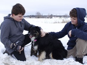 There have not been many Januarys where Timmins residents could be outdoors and feeling comfortable in a sweatshirt. But that was the case on Wednesday at Gillies Lake where Nate Burey, left, his brother Gabe and their dog Fiona were enjoying another day of mild temperatures.

RICHA BHOSALE/The Daily Press