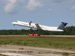 A Porter Airlines plane is seen departing Timmins Victor M. Power Airport in this Daily Press file photo. Porter Airlines announced this week it is extending its suspension of flights due to the ongoing pandemic until March 29.

The Daily Press