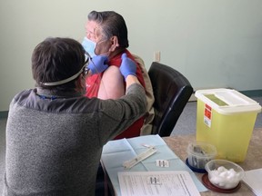 Gabriel Scott, 72, was among the first Elders to receive their first dose of the Moderna vaccination on Jan 20 as the rollout for the COVID-19 vaccine began in Moosonee this week.

Supplied