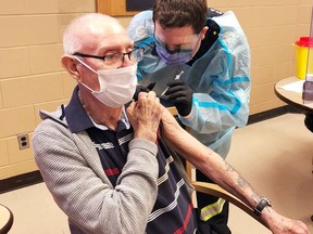 Southwestern Public Health Unit's first on-site doses of the Pfizer COVID-19 vaccinations were given Tuesday at Maple Manor in Tillsonburg, PeopleCare in Tavistock and Extendicare in Port Stanley. (Submitted)