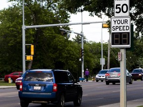 The Town of Whitecourt wants permanent speed signs, like this one shown in Edmonton, to tell drivers entering Whitecourt if they are speeding. 
Greg  Southam / Postmedia