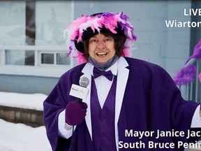 South Bruce Peninsula Mayor Janice Jackson announced an early spring at the virtual Wiarton Willie Groundhog Day prediction on Tuesday, Feb. 2, 2021. (Screen grab from video)
