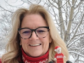 Jeany White, general manager of Ontario Winter Carnival Bon Soo, holds a mini-figure of Mr.Bon Soo made with building blocks. SUPPLIED