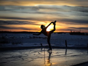 Saugeen Shores Skating Club member Jacqueline Fenton,16, greeted the sun with a practice session Feb. 2 on her backyard rink. JANET DAWSON