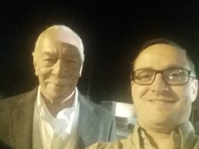 Christopher Plummer and Thomas Brandstetter after filming a scene for Remember at Sault College in 2014. SUPPLIED