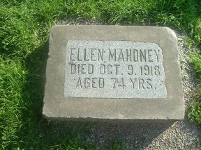 The grave marker of Ellen Cecilia Mahoney, St. Anthony Cemetery. Photo provided by Trish Nigh