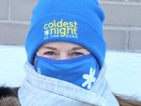 Jennifer Sarlo, co-event director of St. Vincent Place's Coldest Night of the Year, bundles up in anticipation of the annual fundraiser on Tuesday, Feb. 16, 2021 in Sault Ste. Marie, Ont. (BRIAN KELLY/THE SAULT STAR/POSTMEDIA NETWORK)