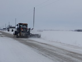 A grader is shown in Dover, just north of Pain Court, on Wednesday, as snow removal continued throughout Chatham-Kent. (Trevor Terfloth/The Daily News)