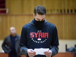 Sudbury Five head coach Logan Stutz takes part in a practice with the Syrian men's national basketball team, which he served as an assistant coach for the last several weeks.
