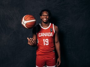 Laurentian Voyageurs point guard Kadre Gray poses for an official Canada Basketball photo after helping the national senior men's team to victory in a FIBA AmeriCup qualifier against the U.S. Virgin Islands on Wednesday. The teams meet again on Saturday.