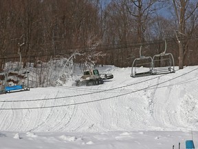 A snow groomer is seen on Laurentian Ski Hill, Feb 12. Area ski hills will remain closed until at least March 8 after the Ontario government announced it would extend its shutdown of the North Bay Parry Sound District Health Unit area, as well as Toronto and Peel public health regions. Michael Lee/The Nugget