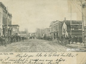 This photgraph and note to 'Milton' showed the village of Tara in 1896. Bruce County Museum & Cultural Centre