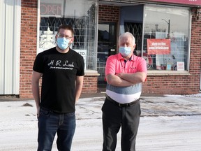 Herb Lash, Jr., and Herb Lash, Sr., stand outside H.R. Lash on Saturday, Feb. 20, 2021 in Sault Ste. Marie, Ont. (BRIAN KELLY/THE SAULT STAR/POSTMEDIA NETWORK)
