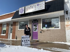 Local business owner Melissa Livingstone stands outside her store Myty’s on Feb. 16. Livingstone is among a dozen shop owners who can operate with in-person shopping following the end of the seven-week shutdown of all non-essential businesses and the expiration of the stay-at-home order. Handout