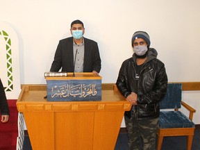 Members of the Chatham Islamic Centre board of directors, from left, Rizwan Khan, Amir Naveed and Ahmed Amiry, are seen here Tuesday in the new centre for the community group, located in the former St. James Presbyterian church on McNaughton Avenue West. Ellwood Shreve/Postmedia Network