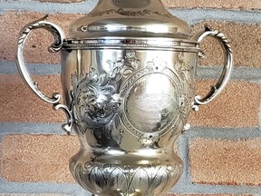 A piece of Simcoe baseball history, the Dominion Trophy, dating back to 1871, was recently donated to the Norfolk Sports Hall of Recognition.