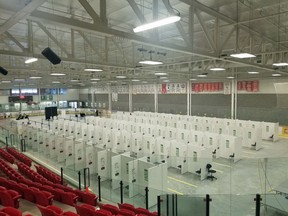 The setup of the COVID-19 mass imunization Hockey Hub at the P&H Centre in Hanover.
KEITH DEMPSEY