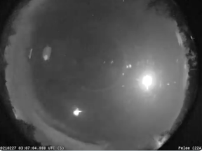 A fireball is shown Friday night in this Twitter post as seen from Western University. (Peter Brown/Western University)