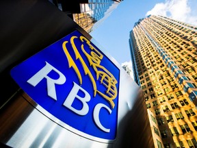 FILE PHOTO: A Royal Bank of Canada (RBC) logo is seen on Bay Street in the heart of the financial district in Toronto, January 22, 2015. REUTERS/Mark Blinch//File Photo