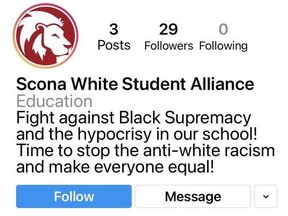 Edmonton public schools have reported a "hate-filled" account to police that appears to have ties to Strathcona High School in Edmonton. The Instagram account is advocating for white rights. Screen capture