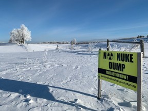 Sign along the 10th concession in South Bruce, near where an underground vault or deep geological repository is proposed to store used nuclear fuel.