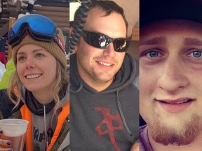 L-R: Leslie Miller, 28; Taylor Dawe, 29; and Patrick Poitras, 25. Miller and Dawe were killed at the Fort Hills operation on Dec. 28 when a bulldozer collided with their pickup truck. Poitras was driving a bulldozer on Jan. 13 when it fell through a frozen inactive tailings pond. Supplied Images/Facebook