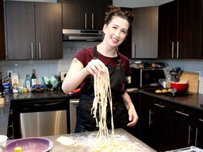 Cassidy Paxton flours some fresh pasta for her home business 319 Bread Co. on Sunday, January 31, 2021. Laura Beamish/Fort McMurray Today/Postmedia Network
