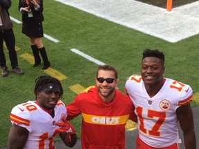 Photo provided

In this 2018 photo, Sault native Jason Amadio stands between Kansas City Chiefs receivers Tyreek Hill (left) and Chris Conley.