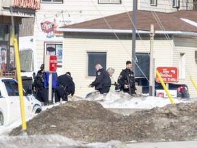 Woodstock police closed the area of Mill Street and Dundas Street for several hours during a weapons investigation on Thursday February 25, 2021. (Derek Ruttan/Postmedia Network)