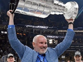 St. Louis Blues president of hockey operations and general manager Doug Armstrong celebrates a Stanley Cup championship on June 12, 2019, at the TD Garden in Boston, Massachusetts. (Photo by Scott Rovak/St. Louis Blues)